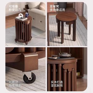 Solid Wood Round <b>Stool</b> Stackable Modern Chinese Style Home <b>Stool</b> <b>Ottoman</b> With Wheels - Product Image 2