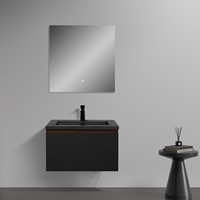 Meuble-lavabo flottant de luxe moderne noir mat 600 mm avec éclairage LED et texture 3D ondulée, ensemble de meubles OEM pour vente en gros