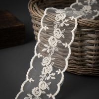 Dentelle brodée en maille polyester de 5,5 cm, motif rose, accessoires pour manches de vêtements pour femmes, vente en gros