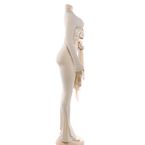 Y7933-2026 Abbigliamento Donna, Top Aderente con Scollo a V e Maniche Lunghe Traforate, Completo Due Pezzi con Pantaloni per Signore - Product Image 4