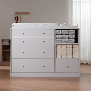 Table à langer classique blanche pour bébé, commode à 5 tiroirs, 2 étagères, station à couches multifonctionnelle pour la chambre des enfants - Product Image 1