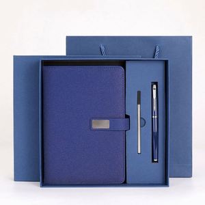 Juego de Regalo de Cuaderno A5 Personalizable de Tapa Dura de Cuero Azul Promocional al por Mayor con Bolígrafo, 100 Hojas, Logotipo Personalizado - Product Image 1