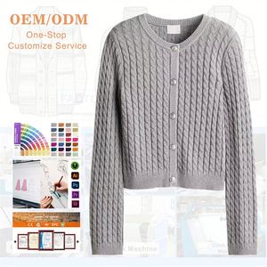 Haute qualité automne hiver couleur unie motif 3D tricoté Cardigan avant Logo vêtements d'extérieur pull veste avec rayures torsadées - Product Image 1