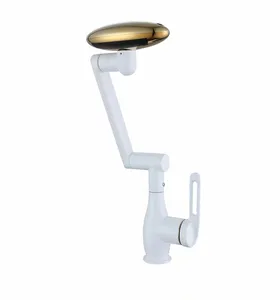 1080 Degree Rotatable Waterfall Faucet Stainless Steel White Gold Robotic Arm Faucet Can Be Extended 3 Water Faucet