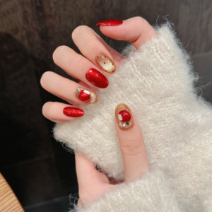Diseño # 2642 # 2684 <span class=keywords><strong>Uñas</strong></span> Postizas de Lujo Hechas a Mano con Diseño <span class=keywords><strong>Navideño</strong></span> 3D de Manzana, 10 Piezas, Rojo Dorado Brillante, Efecto Ojo de Gato, <span class=keywords><strong>Uñas</strong></span> <span class=keywords><strong>Cortas</strong></span> a Presión, Venta al por Mayor - Product Image 5