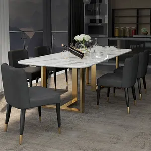 Luxury Stainless Steel Square Marble Dining Table Set Furniture Imported Modern Dining Room Chairs Dining Tables