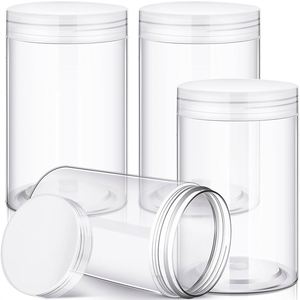 Tarros de plástico PET transparentes de boca ancha de 100ml, 150ml, 200ml, 500ml (2 oz, 6oz, 16oz) con tapas blancas y negras sellables para polvo, mantequilla, crema y cosméticos. - Product Image 1