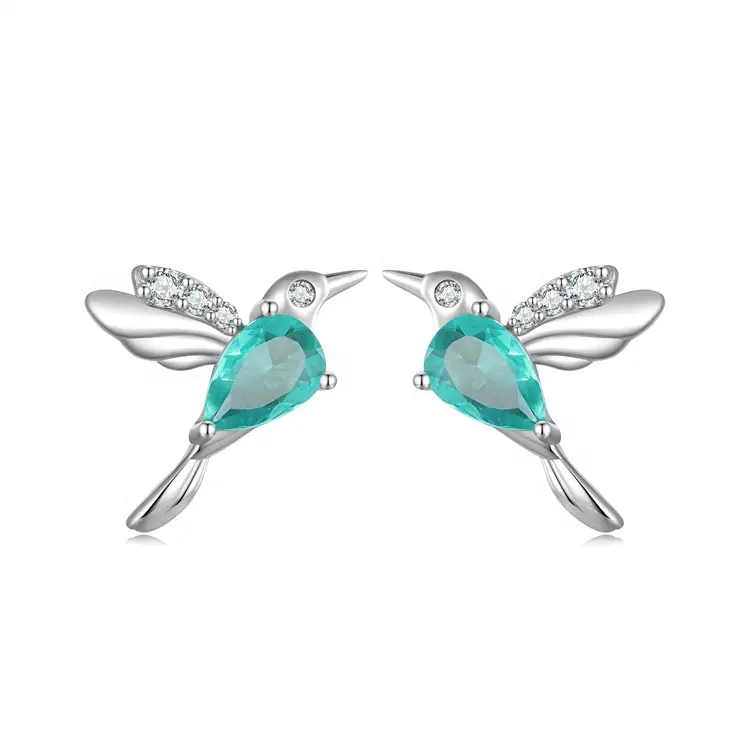 Orecchini occidentali con zirconi primaverili verdi di uccelli bulk popolare minimalista in argento sterling 925 con gioielli di moda per ragazze in vetro 2023