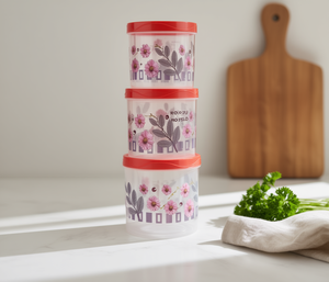 Set di contenitori per alimenti da 6 pezzi con coperchio, impilabili, in plastica, per la conservazione degli alimenti in cucina, con design floreale - Product Image 2