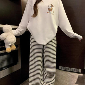 Figura de red 2025, pijamas de primavera y verano, traje de mujer, <span class=keywords><strong>ropa</strong></span> de <span class=keywords><strong>casa</strong></span>, estampado de leopardo blanco, pantalones finos KT de doble longitud - Product Image 6