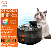 Fontaine à eau pour chat Elecpet noire 2L, OEM, marque privée, sans fil, 2600mAh, plateau en acier inoxydable, Fontanna Dla Kota Plastikowa