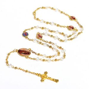 Rosario con Cruz, Cuentas de Vidrio de Colores, Virgen María, Cuentas de Oración Cristianas, Procesamiento y Personalización - Product Image 6