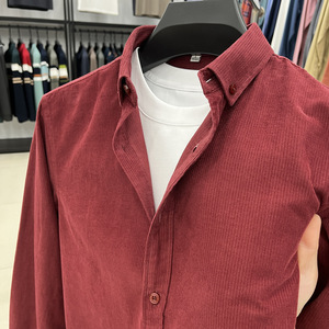 Camicia Casual da <span class=keywords><strong>Uomo</strong></span> in <span class=keywords><strong>Velluto</strong></span> a Coste 100% Cotone di Alta Qualità, Maniche Lunghe, Tinta Unita, Tessuto Traspirante per l'Autunno - Product Image 1
