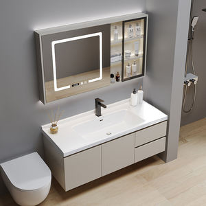 Miroir intelligent mural pour salle de bain avec vasque, meuble en contreplaqué étanche pour salle de bain de villa moderne, écologique et durable - Product Image 1
