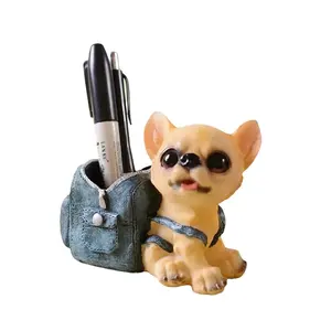 2022 Handmade Lovely Resin Animal Dog Pen Holder Desktop Organizer School Office Stationery Pencil Holder Organizer
