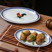 Assiette en céramique rétro bleue et blanche en porcelaine, motif coq, pour hôtels, vaisselle de table, assiette à riz, vente en gros