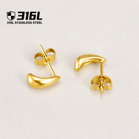Boucles d'oreilles minimalistes en acier inoxydable 316, semi-creuses, géométriques, en forme de goutte d'eau, plaquées or 18 carats, bijoux Kaishee
