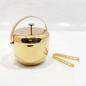 Cubo de Hielo de Acero Inoxidable Dorado Brillante de Primera Calidad con Pinzas para Hielo, Enfriador de Vino y Champán de Doble Pared para el Hogar, Bar o Fiestas - Product Image 1