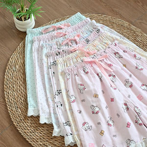 Pantalones Cortos de Algodón 100% para Mujer, Venta al por Mayor de Fábrica, Elegantes con Ribete de Encaje, Pantalones de Pijama Casuales de Verano - Product Image 1