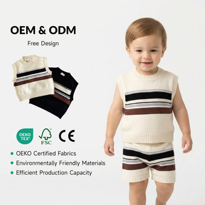 <span class=keywords><strong>Gilet</strong></span> en coton pour bébés filles, pull <span class=keywords><strong>tricot</strong></span>é à rayures pour enfants, vêtements décontractés pour tout-petits garçons, personnalisable - Product Image 1