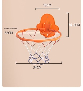 سلة كرة سلة داخلية صغيرة بقطر 32 سم مع شبكة، خفيفة الوزن ومتينة مصنوعة من البلاستيك PVC للأعمار 5 سنوات فما فوق - Product Image 1