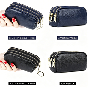 Borsa Clutch Mini in Pelle Pieno Fiore Semplice ed Elegante con Tre Cerniere, Portamonete, Portachiavi, Porta Banconote, Collezione Primavera 2023, Vera Pelle - Product Image 6