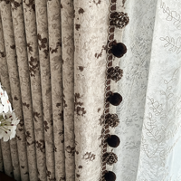 Cortinas Opacas Francesas Vintage Blooming Dream, Color Crema, con Flecos de Pompones, de Tres Capas, para Dormitorio, Venta al por Mayor por Metro