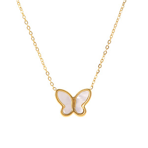 Collar con colgante de mariposa, chapado en oro de 18k, incrustaciones de nácar blanco, joyería para uso diario. - Product Image 5