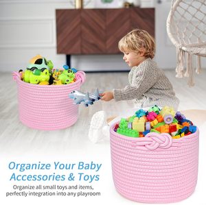 Màu hồng bông sợi dây thừng Giỏ bé giặt <span class=keywords><strong>Hamper</strong></span> với xử lý cho đồ chơi dệt lưu trữ giỏ salable - Product Image 5