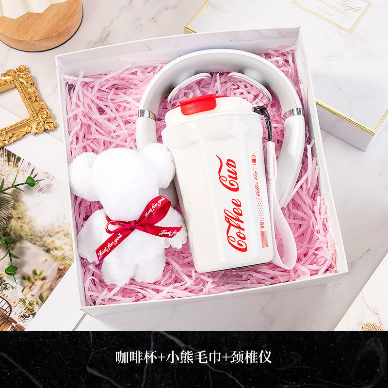 เครื่องนวดคอ ผ้าขนหนู ลายหมี ถ้วยกาแฟ [ชุดของขวัญ 3 ชิ้น]