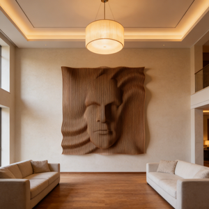ML-WD056 Sculpture murale en bois, panneau décoratif mural, portrait, décoration haut de gamme, œuvre d'art pour la maison, la chambre d'hôtel, le magasin - Product Image 3