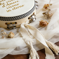 Custom Printed Text Wooden Wedding Tambourine with Natural Sheepskin, Handheld Percussion Drum for Wedding Party Favor