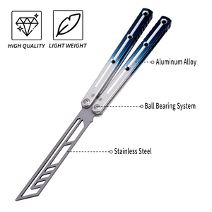Coltello Balisong Pieghevole Portatile EDC per Principianti con Gradiente Bianco Blu Scuro - Product Image 2