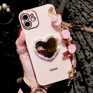 Funda <span class=keywords><strong>de</strong></span> teléfono móvil recargable con diamantes <span class=keywords><strong>de</strong></span> amor y corazón para niña, carcasa con espejo y cadena para Iphone 12 Pro 13 - Product Image 1