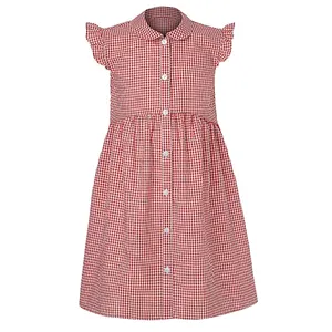 Wholesale Girls' Dresses School Dress Uniform Girls Red Gingham Pinafore School Dress