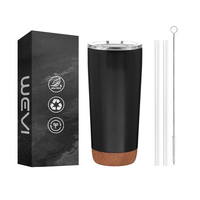 Mug à café isotherme en acier inoxydable 16oz, finition mate nordique, avec logo personnalisé, isolation en bois et bouchon en liège, durable, pour cadeaux d'affaires, avec paille