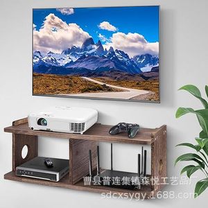 Wooden Projector Storage Rack <b>Wall</b> <b>Mounted</b> 2 Tier <b>Shelf</b> For Living Room Decorative Use Durable Multipurpose - Product Image 3