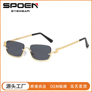 Lunettes de soleil rectangulaires sans monture UV400, style hip-hop, unisexe, protection solaire pour adultes - Product Image 2
