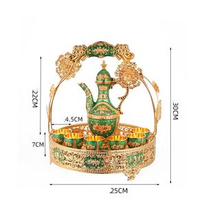 Ensemble de verres à vin en alliage d'<span class=keywords><strong>or</strong></span> vintage de luxe avec plateau, style arabe, décoration de <span class=keywords><strong>table</strong></span> haut de gamme pour la maison, le bureau, les mariages - Product Image 2