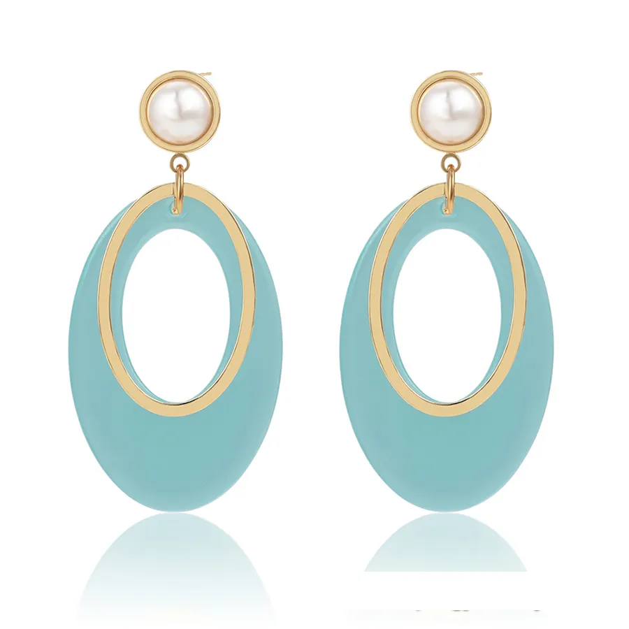 E-1044 Xuping fashion jewelry hot selling design 14k gold color oval hole drop acrylic earrings