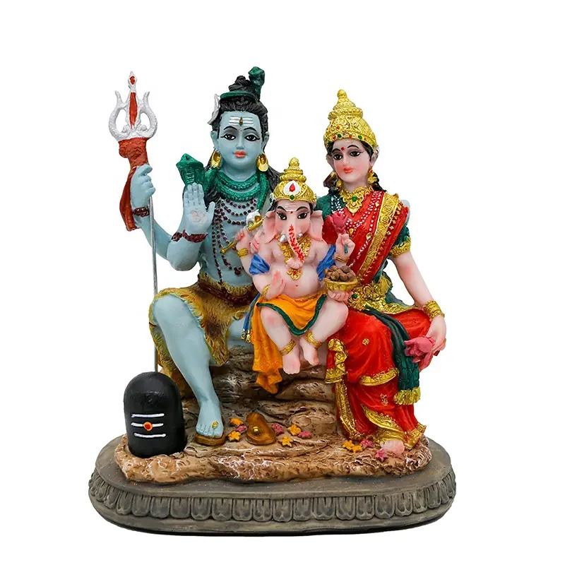 Fabrika toptan ev dekorasyon Hindu tanrı Shiva aile heykeli, Hindu Shiva Parvati Lingam Murti Murti Puja Ganesha heykeli