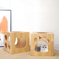 Lit pour chat en bois massif en forme de cube, amovible et lavable, lit pour animaux de compagnie pratique et créatif, nouveau, pour la sieste, sans assemblage