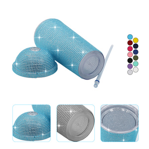 Tasse à café froide couleur logo personnalisé gobelet de fête en diamant gobelet clouté bouteille d'eau gobelet avec paille - Product Image 5