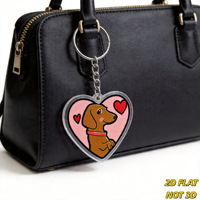Gantungan Kunci Hati Dachshund Anjing Coklat Lucu dengan Kerah Merah & Hati Mengambang, Aksesoris Akrilik Latar Belakang Merah Muda, Aksesori Pecinta Hewan Peliharaan