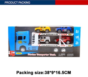 Camions à friction en plastique à l'échelle 1/32 populaires, remorques avec 4 voitures - Product Image 5