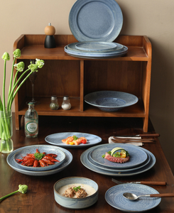 Service de table rétro en céramique bleue émaillée, assiettes à steak et à sushi de plusieurs tailles, bols à soupe, coffret cadeau pour hôtels et mariages, logo personnalisé, vente en gros - Product Image 5