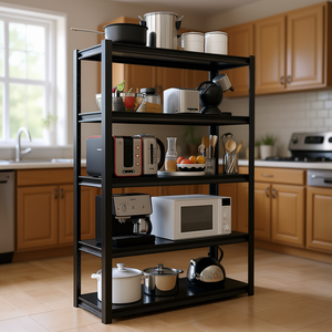 Estante metálico ajustable de 5 niveles, de acero al carbono negro, para almacenamiento en cocina, garaje, sala de estar y dormitorio. - Product Image 2