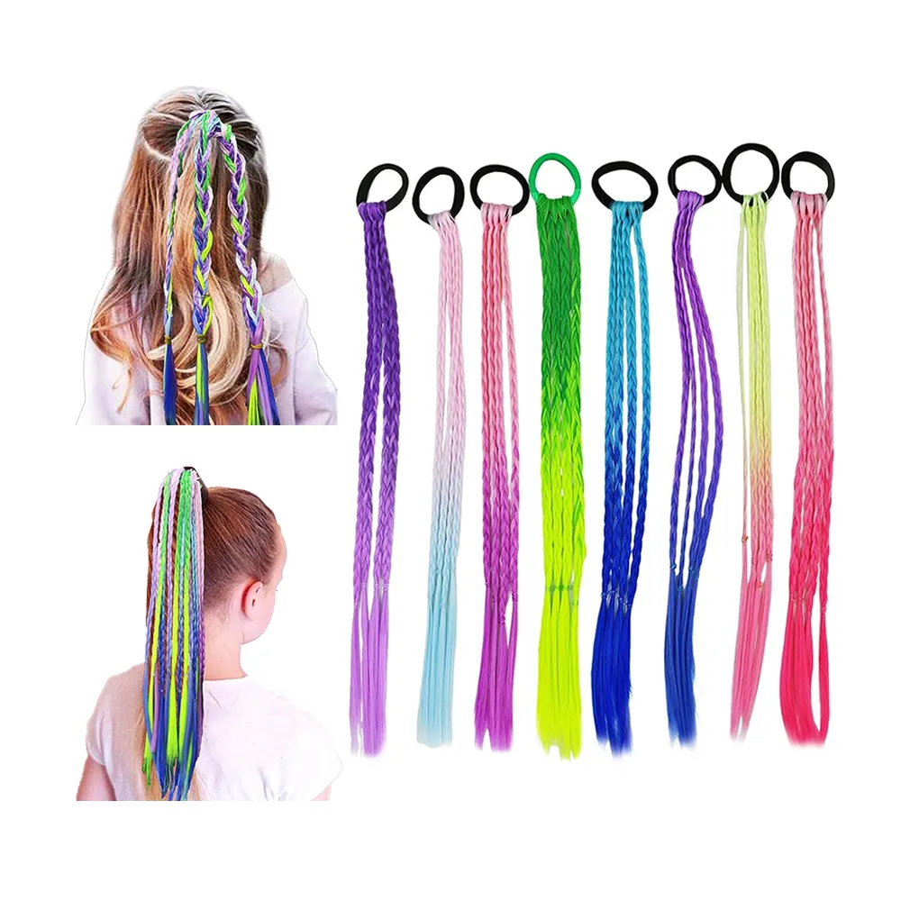 Alibaba lastik bant kızlar Hairpieces Pony kuyruk saç ekleme renkli büküm tails Kids çocuklar için örgü saç saç ekleme