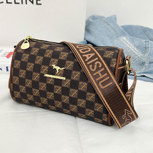Arrival Vintage Lady Bohemian Summer Checkerboard Printed Cylinder Crossbody Bag Chains Wide <strong>Strap</strong> Waterproof Pillow <strong>Shoulder</strong> - Product Image 3