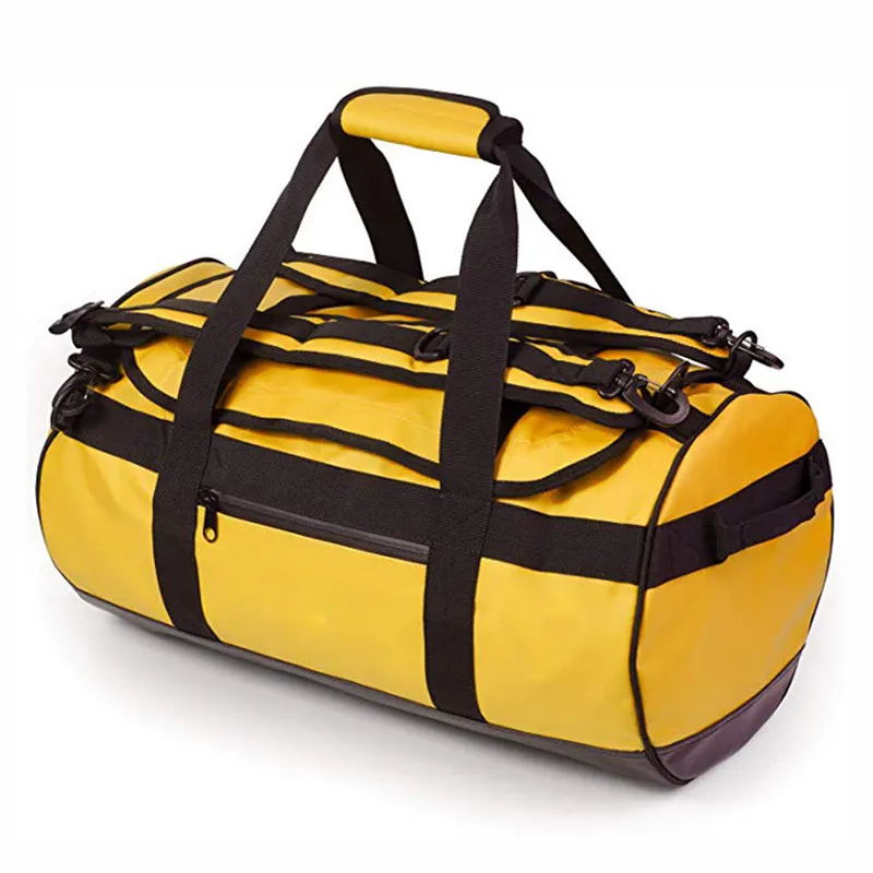 Bolsa de viagem personalizada para homens e mulheres, bolsa esportiva amarela de duffel com compartimento para sapatos